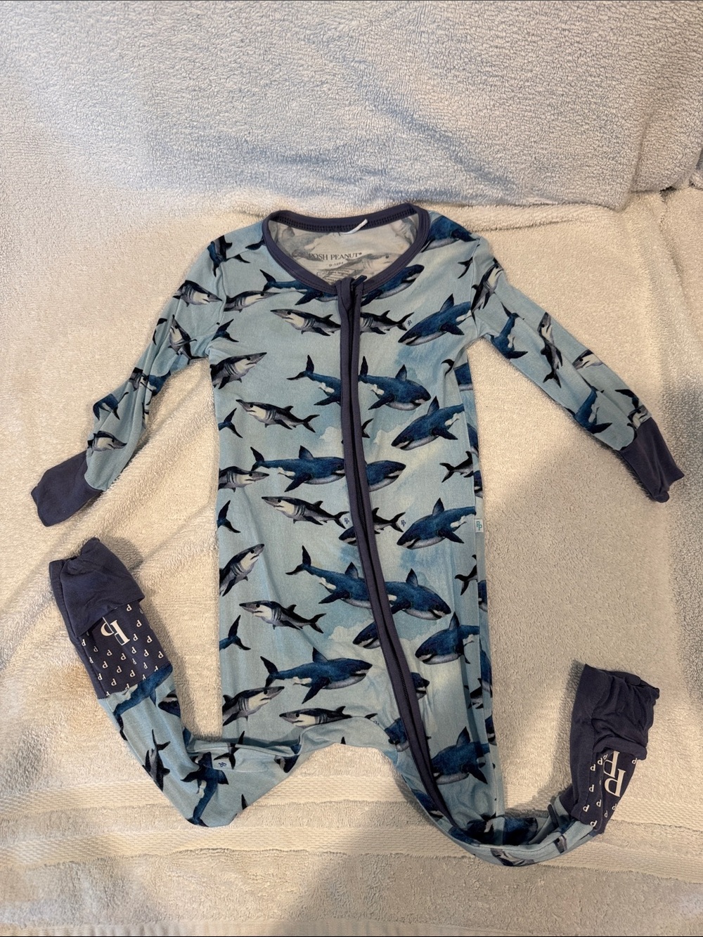 Posh Peanut Blue Shark Print Zippered Footed Sleeper